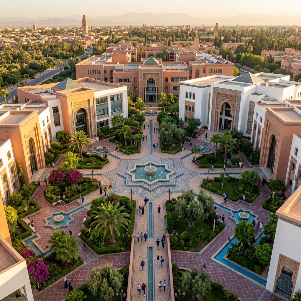 Aerial view of modern Moroccan university campus