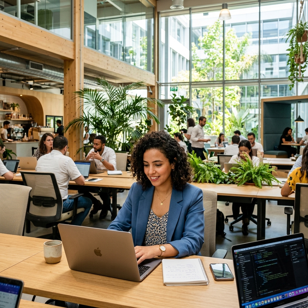 Moroccan startup founder in modern co-working space